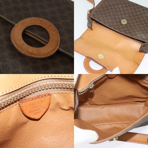 CELINE Macadam Canvas Shoulder Bag Pvc Brown Gold - Picture 11 of 12